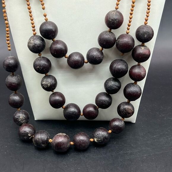 Chunky Boho Wood Necklace Brown Bead Disk Round Beads VTG Southwest Classic - Picture 4 of 6